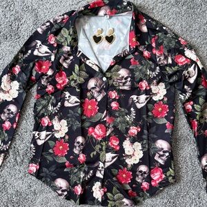 Bold Floral Skull Print Shirt